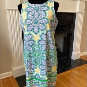 London Times Sleeveless Sheath Dress | Floral | Blue Green Yellow |  Siz…